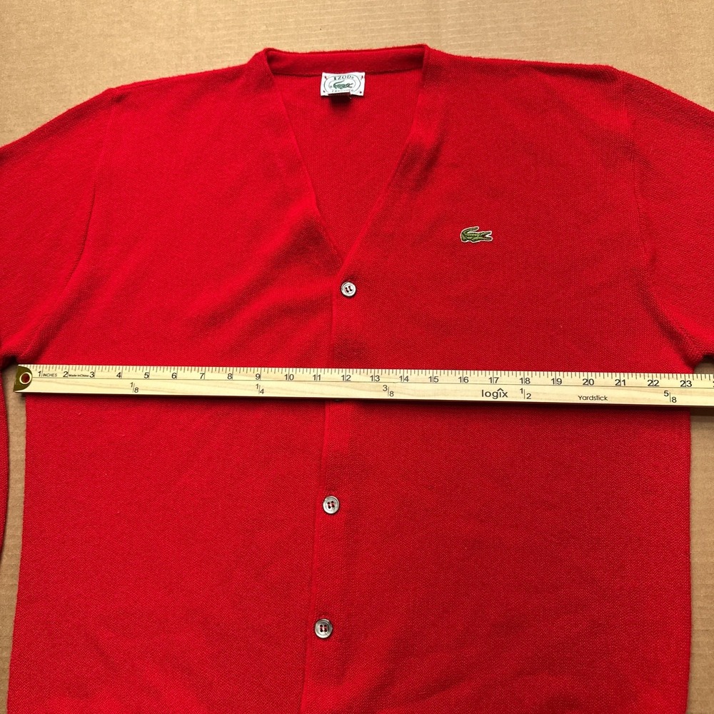 Izod Lacoste Vintage USA Cardigan Sweater Mens Sz L Red Pullover Long Sleeve - Picture 6 of 7